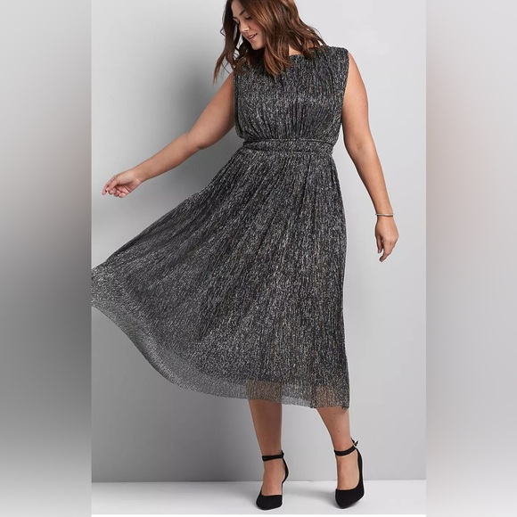 Lane Bryant Dresses & Skirts - Lane Bryant Black Sparkle Belted Metallic Fit & Flare Dress Sz 22 NWT